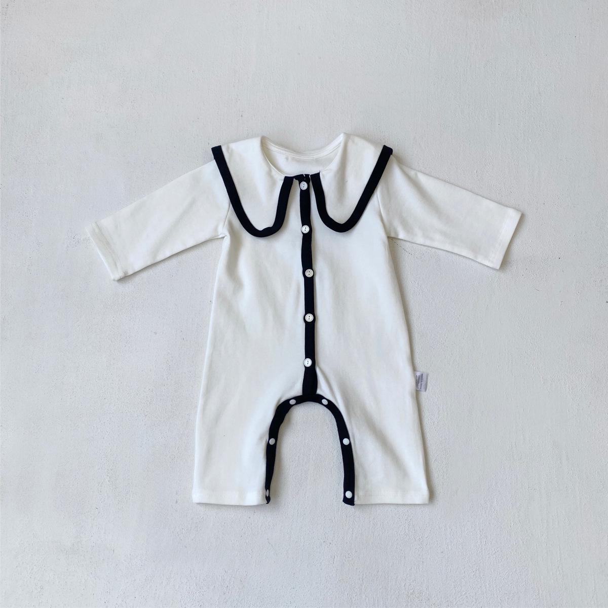 Autumn Baby Long-Sleeve Lapel Romper with Snap Crotch and Open-Chest Design 80 cm