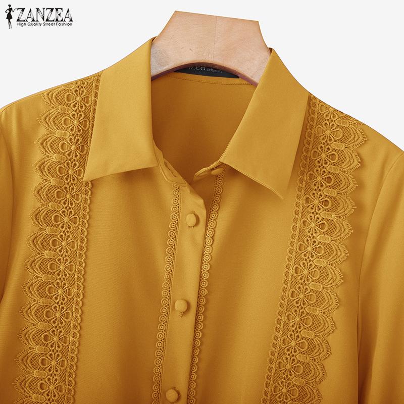 ZANZEA Women Turn Down Collar 3/4 Sleeve Casual Splice Blouse