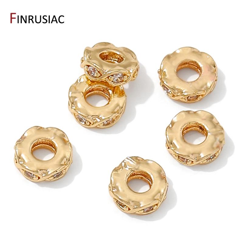 14K Gold Plated Messing Flache Abstandshalter Perlen Für Armband, Trennstück Für Perlen, Eingelegte Zirkonia Abstandshalter Perlen Für DIY Schmuckzubehör