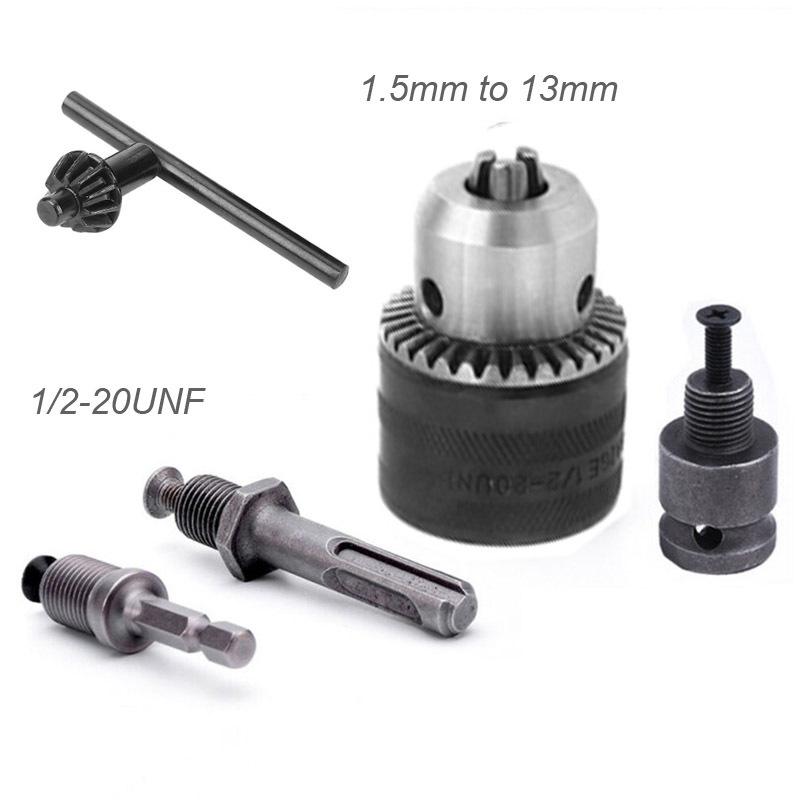 1.5-13mm Converter 1/2"-20UNF Key Drill Chuck Thread Quick Change Adapter SDS 1/4" Hex Impact Driver Wrench Bit Connecting Rod