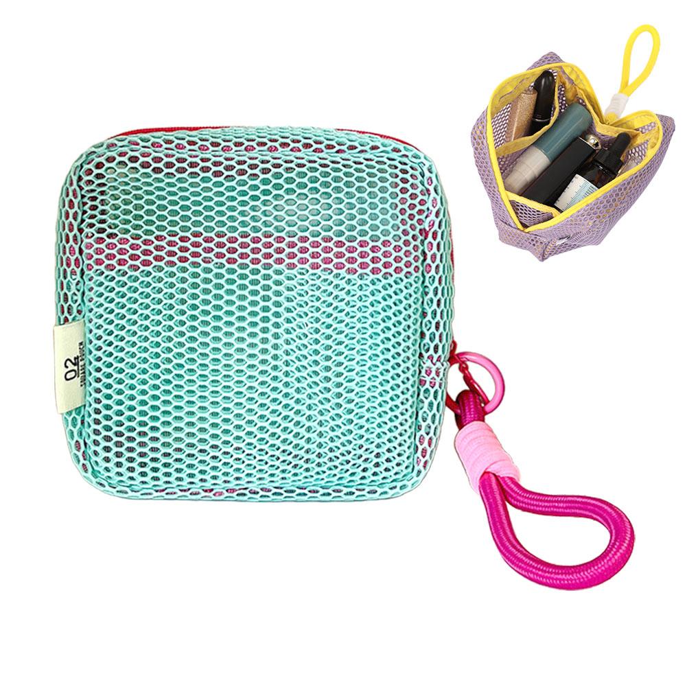 Square Mesh Makeup Pouch Dopamine Style Mini Coin Purse with Zipper Portable Multi-purpose Storage Bag