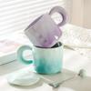 High Value Gradient Ceramic Cup Niche Design Sense Mug with Lid Spoon for Girls Coffee Cup Couple Drinking Water Cup