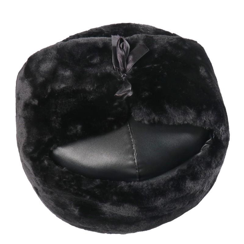 Winter Warm Faux Fur Trapper Hat With Soviet Emblem PU Leather Cap Men Women Skiing Snowboarding Cold Weather Protection