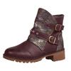 Dames platform enkellaarsjes van patchwork leer, modieus, casual, retro, met wijde schacht, kniehoog, voor dames in grote maten, exotisch.