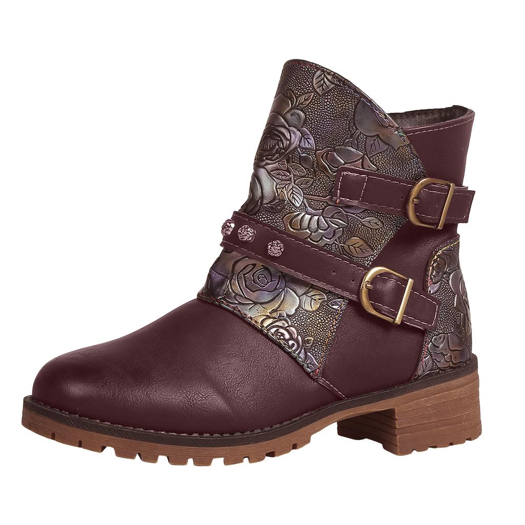 Dames platform enkellaarsjes van patchwork leer, modieus, casual, retro, met wijde schacht, kniehoog, voor dames in grote maten, exotisch.