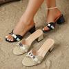 Women Soft Sole Beach Wedge Mid Heel Slippers Open Toe One Strap With Small Silver Buckle