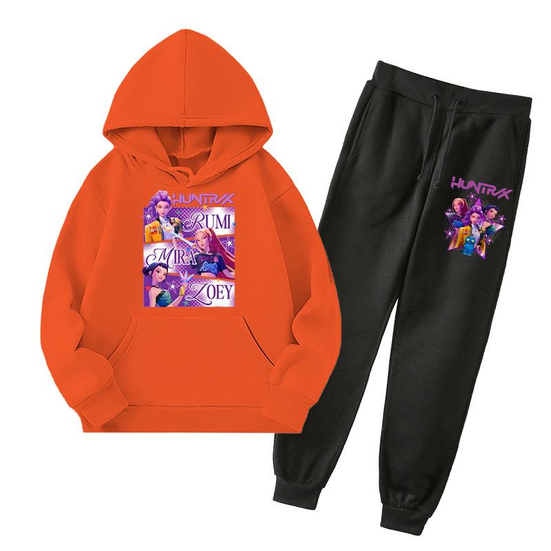 Kpop Demon Hunters Kids New Fashion Cartoon Print 2pcs Hoodie+Pants Sportsuits Casual Outfits Clothes For 2-13 Years Boys Girls