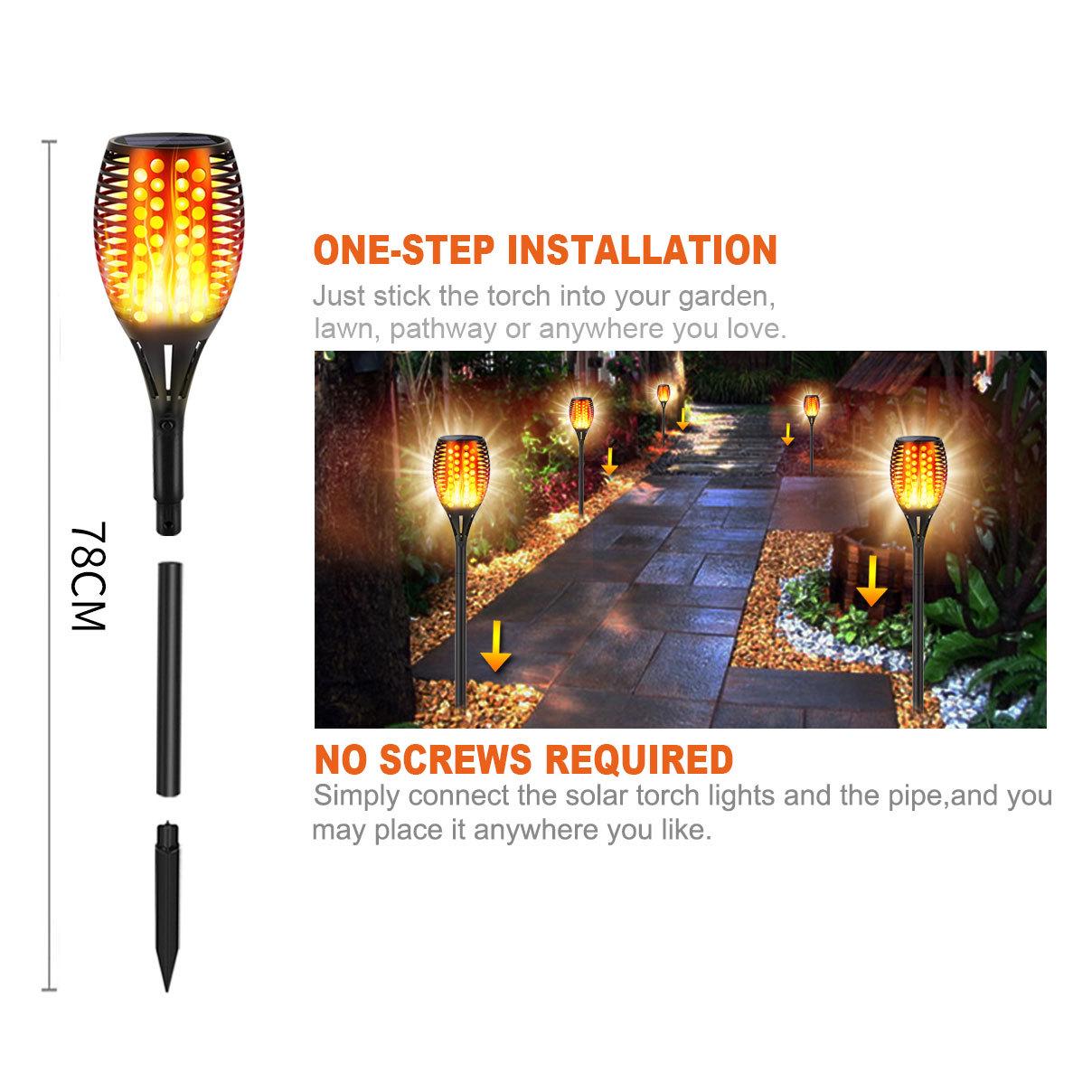 

96 светодиодный солнечный факел с эффектом пламени: Уличный настенный, газонный и дворовый атмосферный светильник 96LED Torch Light