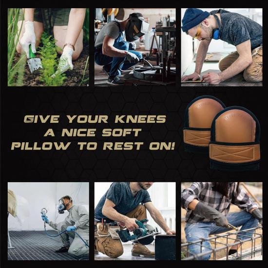Super Soft Knee Pads for Work, Replaceable Inner Cushion Design, Leather Knee Pads for Construction, Flooring , Gardening, Cleaning, and Garage,