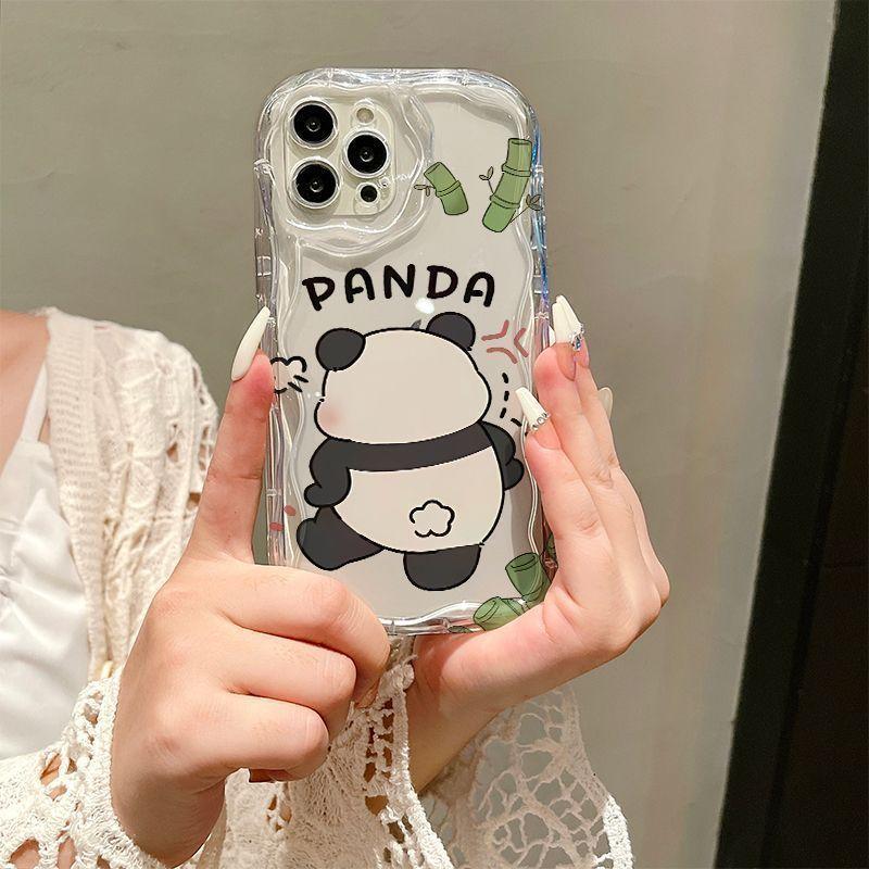 Cute Panda Back iPhone11Promax Mobile Phone Case Transparent for Apple 11promax Cream Case 11