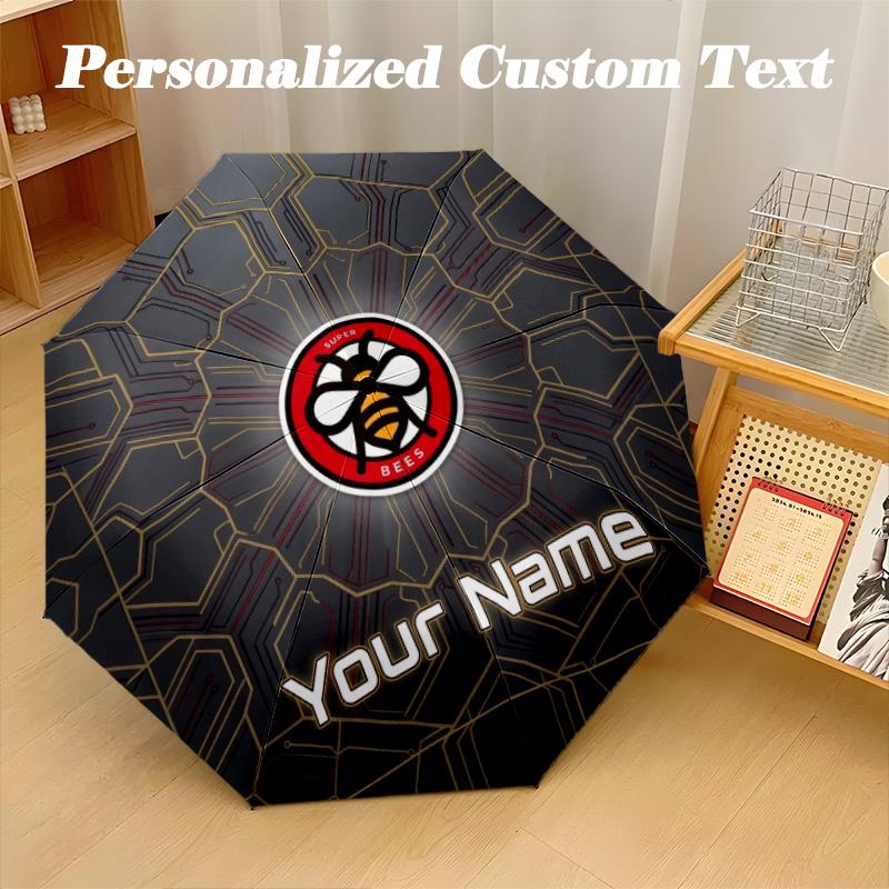 8 Rib Auto Folding Umbrella Brentford Football Print Custom Name Text Portable Rain Gear