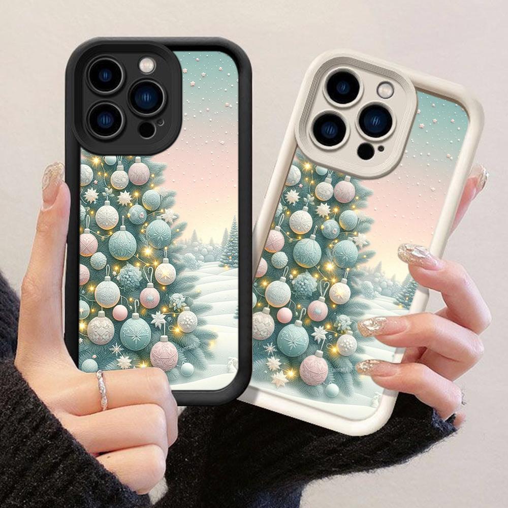 JT566 Warm Pastel Christmas Tree for iPhone 17 16 15 14 13 Pro Max Samsung S26 S25 Ultra A17 A07 A56 A16 A15 A14 Xiaomi 15T Redmi 15c 14C 13 Soft Case
