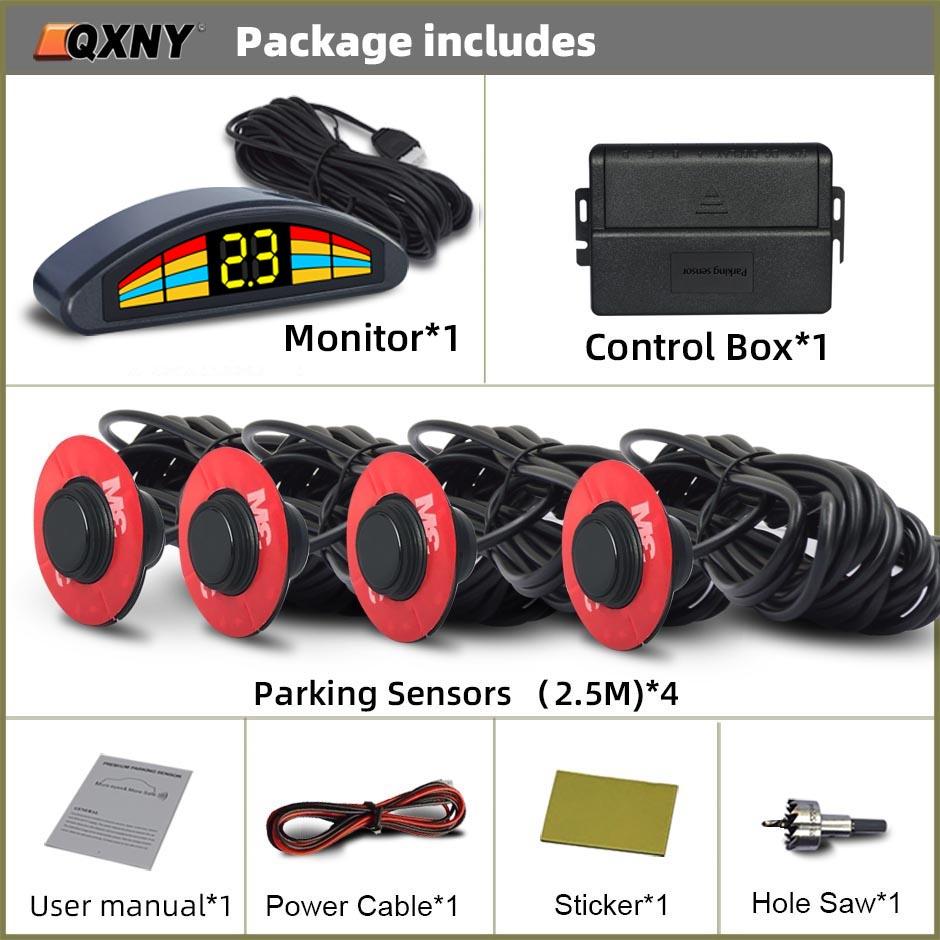 Car 4 Parking Sensor Kit  Flat 16.5mmParktronic Reversing Backup Radar Recoil Auto Detector  Assistance Voice Buzzer Automobile
