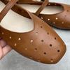 Johnature Hollow Out Breathable Genuine Leather Flat Sandals Casual Versatile Soft Soled Women's Shoes