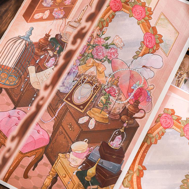 Retro Desk Scenery Stickers: 4 Sheets of DIY Paper-like PET Illustrations