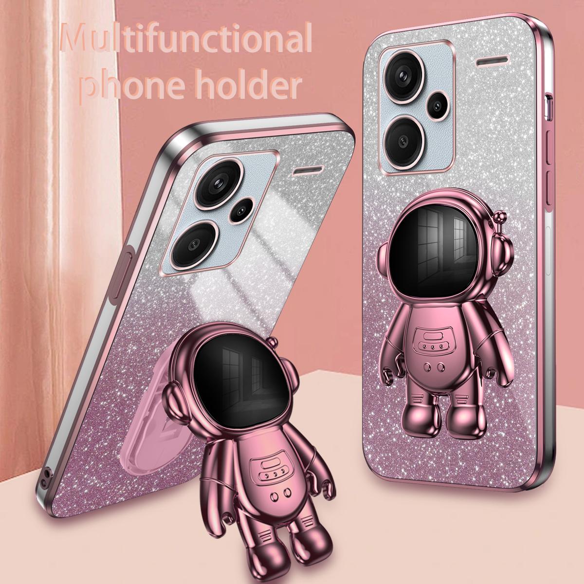 

For Xiaomi Redmi Note 13 Pro+ 5G Phone Case Astronaut Kickstand Anti-shock Electroplated Cover Pink