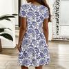 Womens Plus Size V Neck Short Sleeve Dress Geometric Printed Loose Dress For Daily And Vacation Wear
