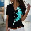 2025 Summer New Fashion Women's Flower Printed Short Sleeve V-neck Casual Button-down Shirt Top