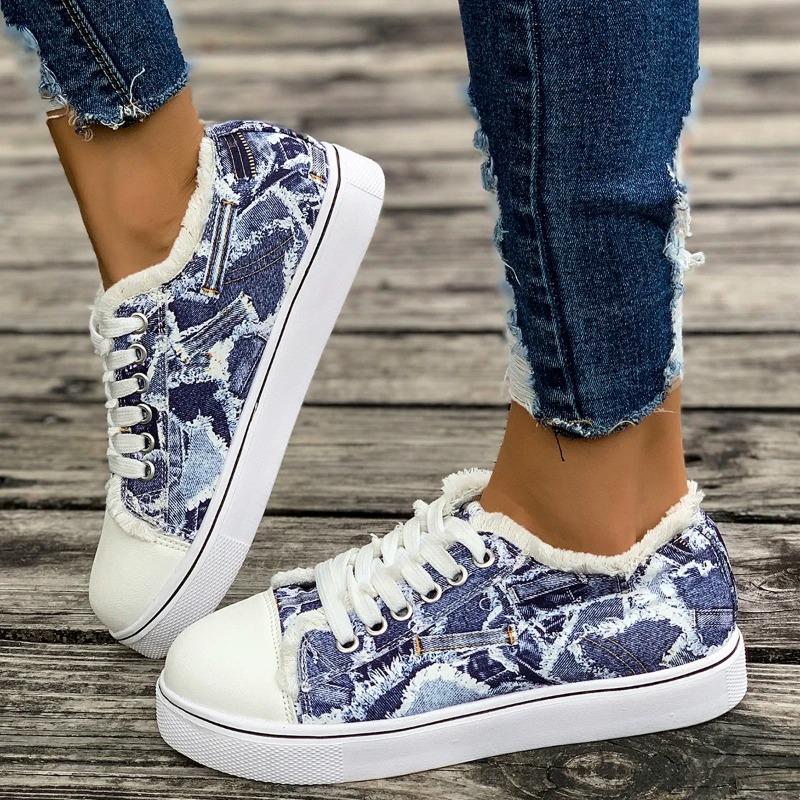 2025 Women Sneaker New Comfortable Denim Canvas for Shoes Women Fashion Lace-up Flat Sneakers Women Ladies Casual Platform Shoes