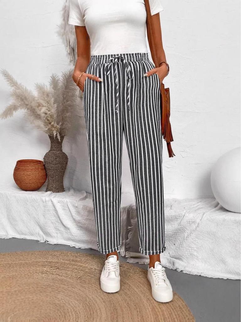 2026 Spring/Summer Women's Striped Elastic Waist Casual Pants