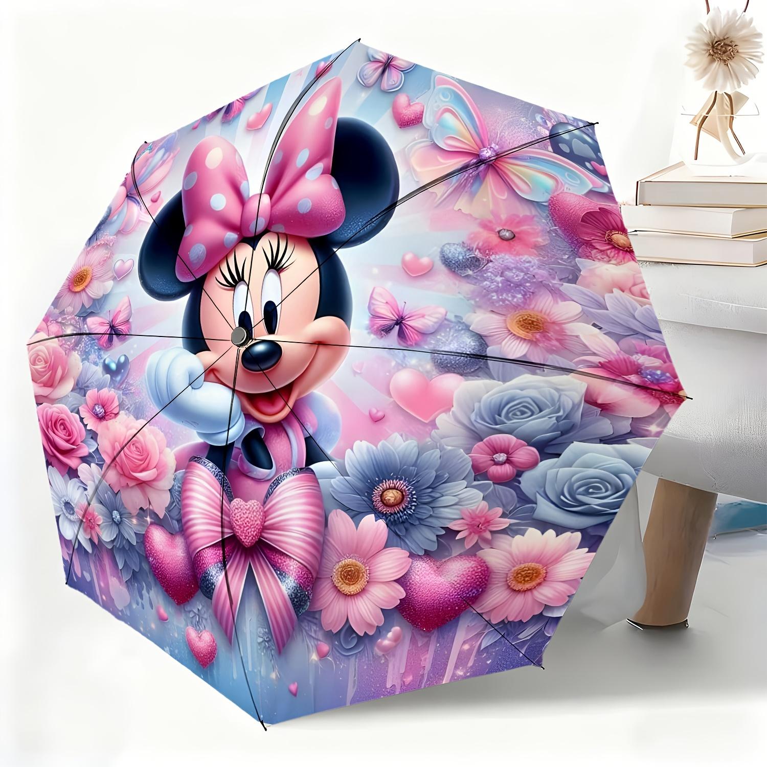

1pc Disney Minnie Mouse Cartoon Character Automatic Umbrella, All-Weather Folding Umbrella Suitable for All Occasions, Portabl