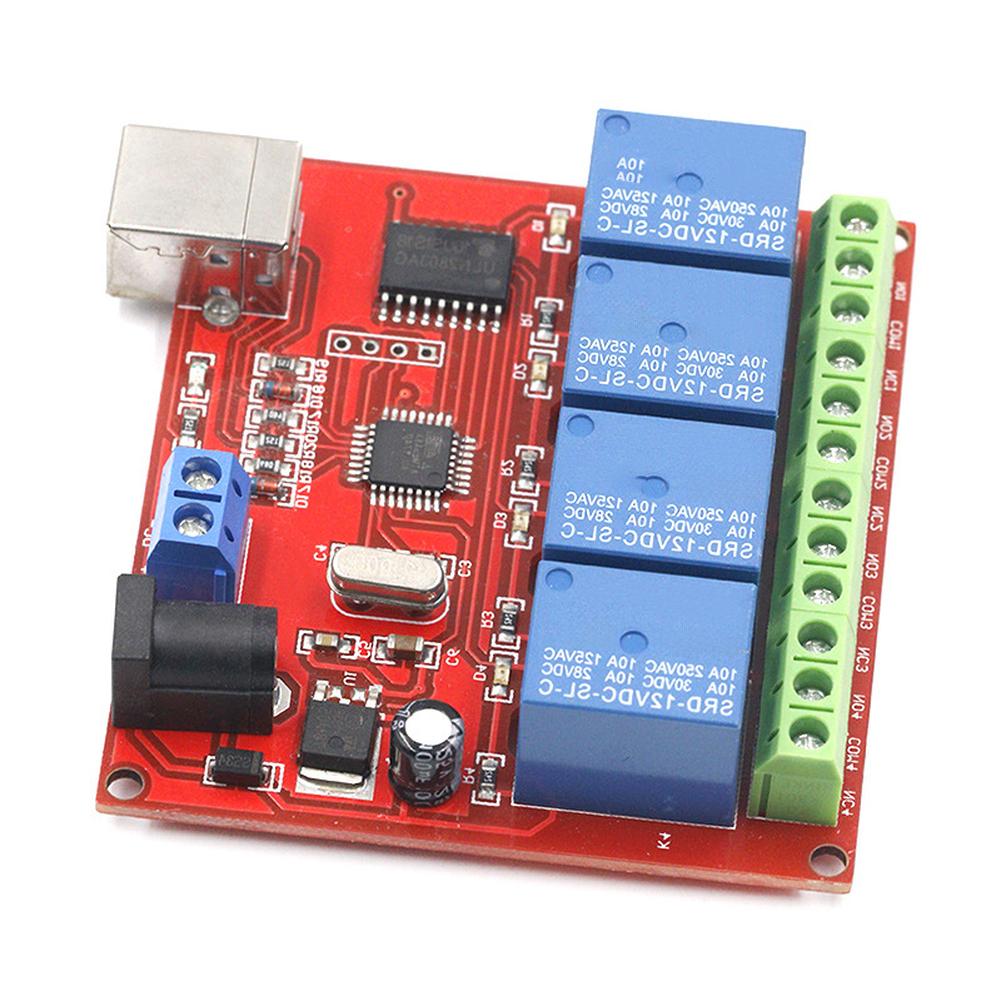 USB-Controlled 4 Channel Relay Device for Automation Systems 71.6mm x 65.3mm PCB Size ULN2803 Driver for Stable Output