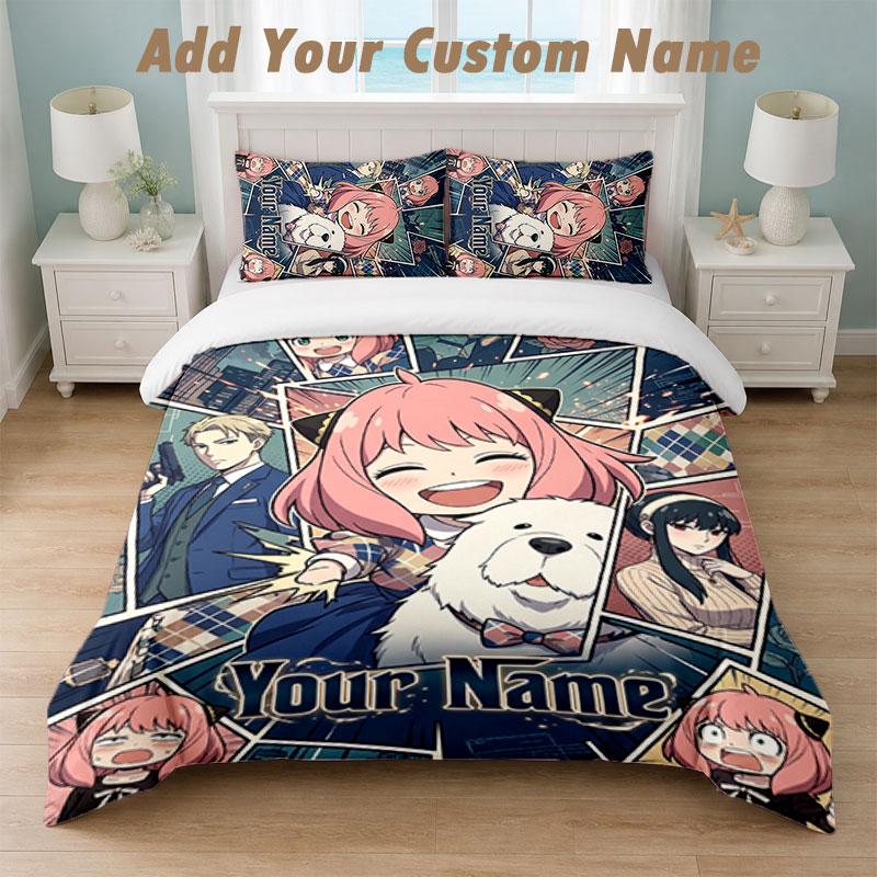 Bedding Set 1 Duvet Cover 2 Pillowcases Spy × Family Print Soft Bed Linen Bedroom Decor