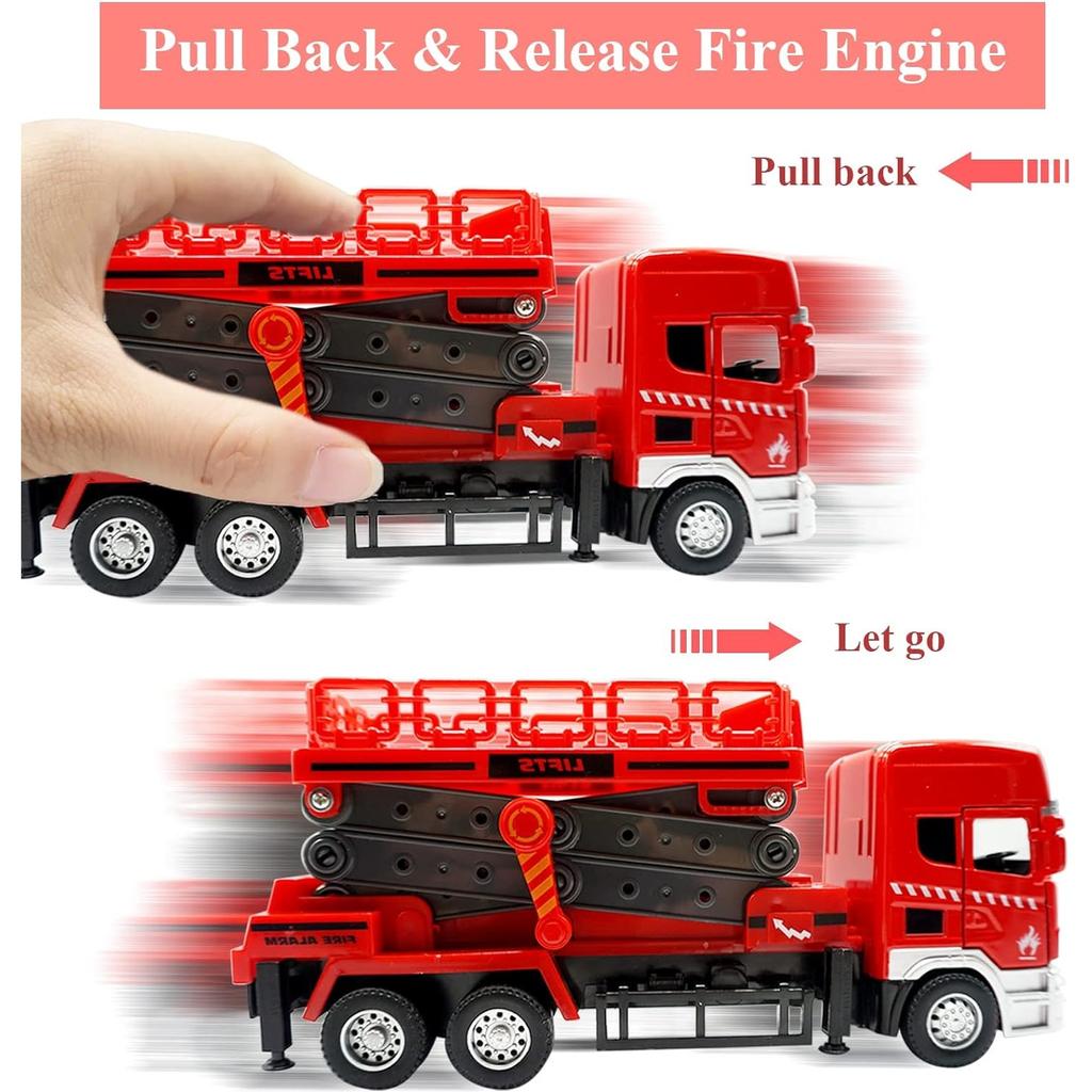 Modellino di Camion dei Pompieri in Scala 1/50 Rosso Die-cast Pneumatici Modello di Camion dei Pompieri