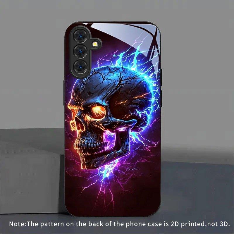 Electric Skull Pattern Tempered Glass Phone Case Suitable for Samsung Galaxy S26 S25 S24 S22 S21 S20 FE/Ultra/Plus5G Anti Drop