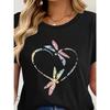 European sizes Women's Print T-Shirt - Short Sleeve Round Neck Summer Casual Blouse, Machine Washable Spring/Summer Casual Attire with Dragonfly