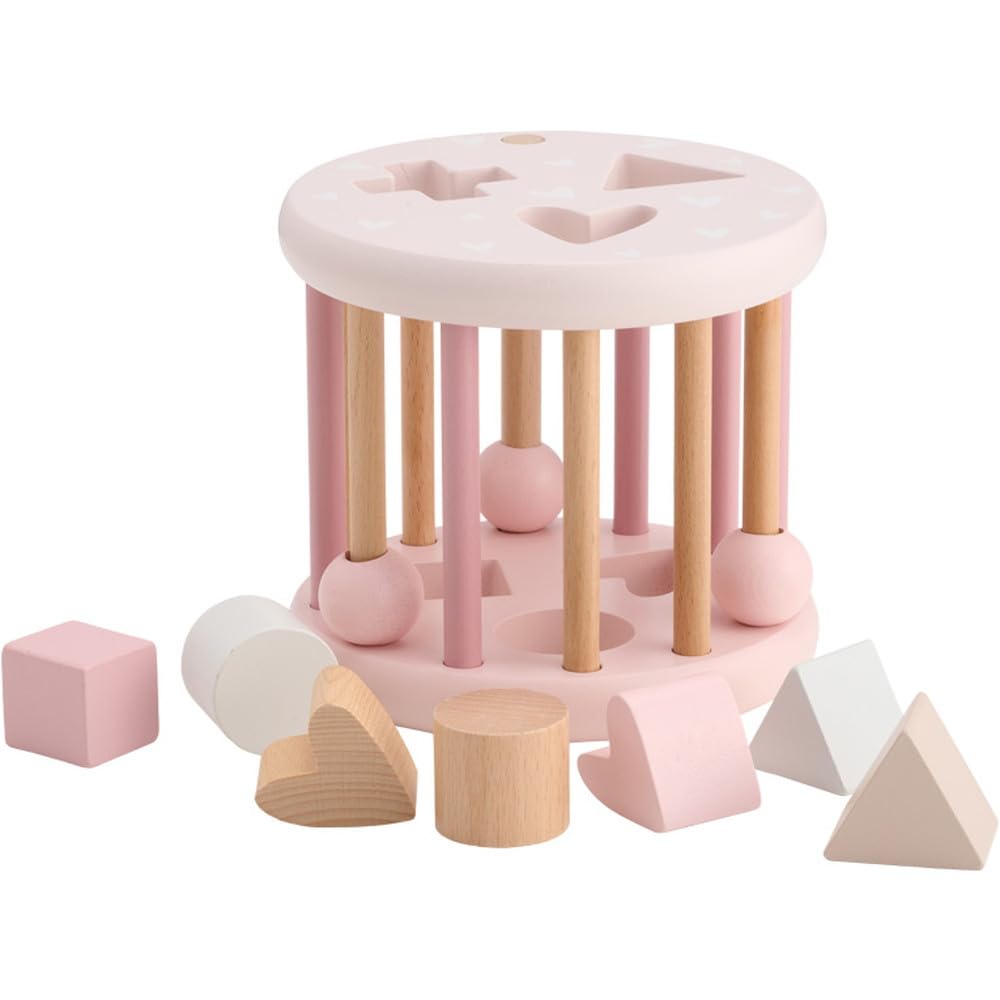 

LabelLabel Shape Sorting Wheel, Educational Toy, Shape-Matching Puzzle, Wooden Toy, Baby s 1st Birthday Gift, Boys and Girls, Wooden Toy (Pink)