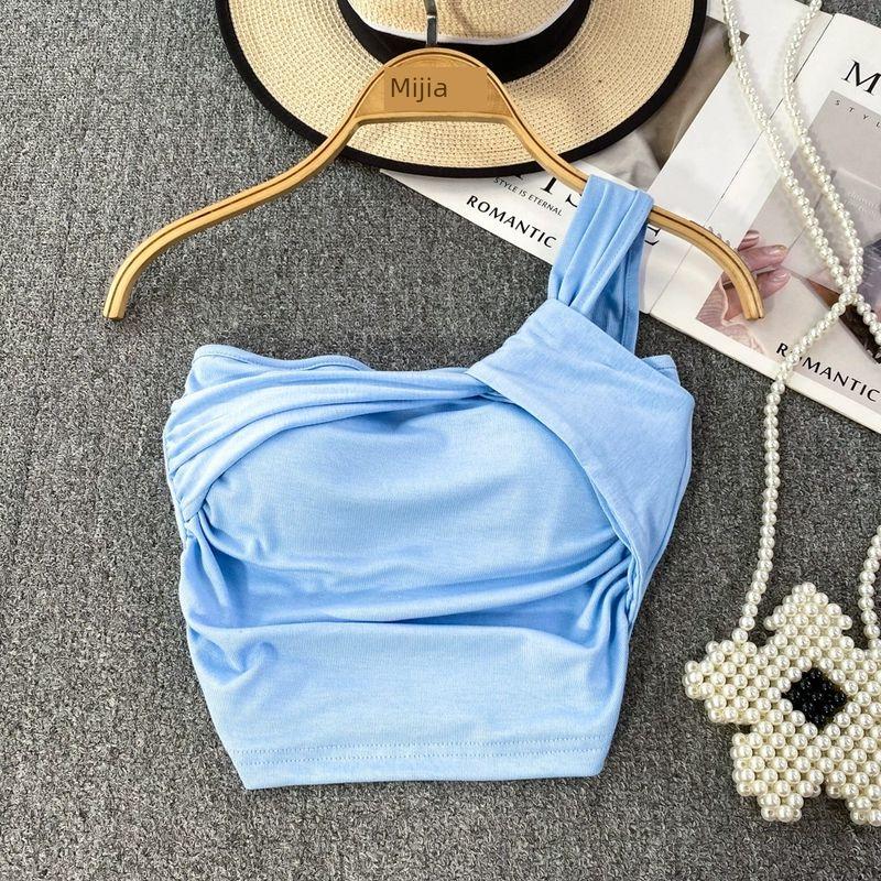 

Sweet Sexy Stylish Slim-Fit Oblique Shoulder Slimming Summer Dress Blue All yards