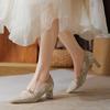 Bestickte Schaffell-High Heels für Damen, Frühling/Sommer, neue Modelle mit eckiger Spitze und dickem Absatz