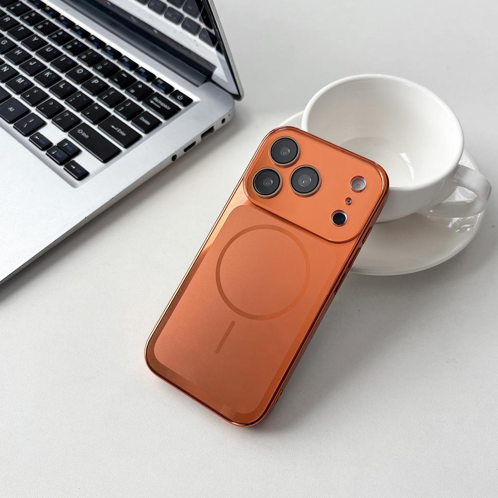 Plating For Magsafe Magnetic Phone Case For iPhone 17 16 15 14 13 Pro Max Wireless Charging Large Window Hard Armor Cover