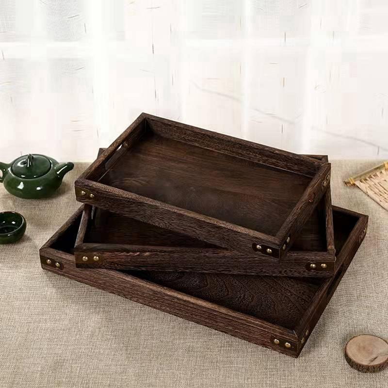 Wooden Service Tray with Handles Rectangle Wood Breakfast Bed Tray