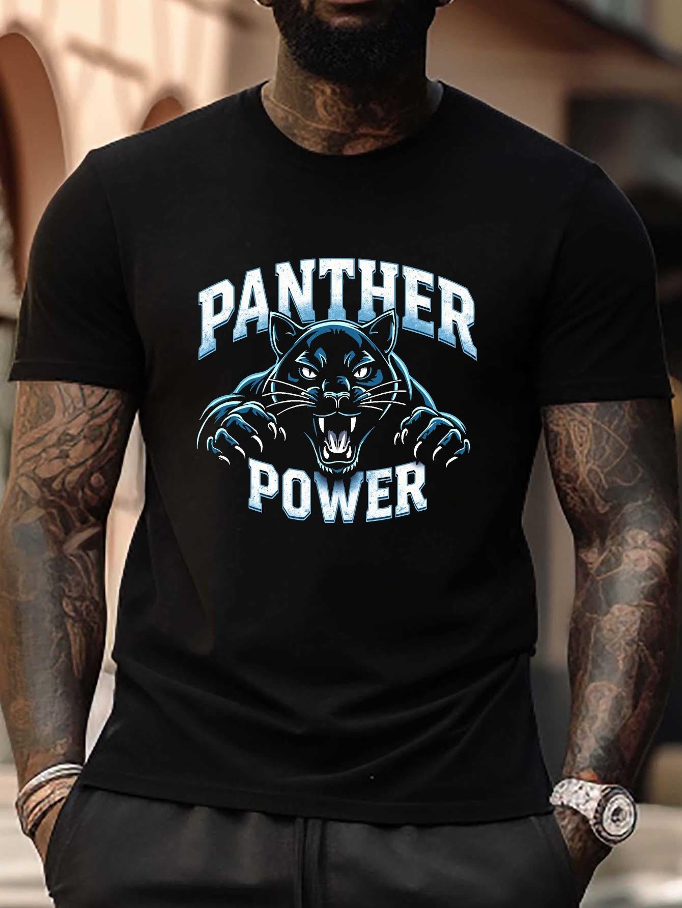 Plus Size Panther Power Graphic T-shirt - Casual Crew Neck XL