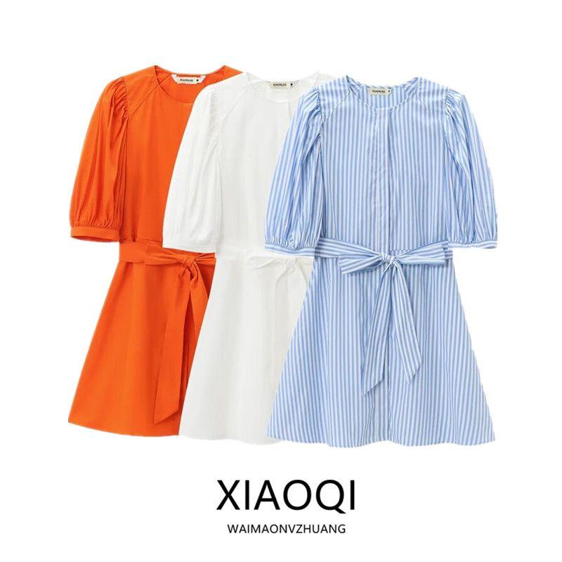 Fashion Style 2024 Summer New Arrival Women's Clothing Stylish with Belt Stripes Poplin Dress 8152313