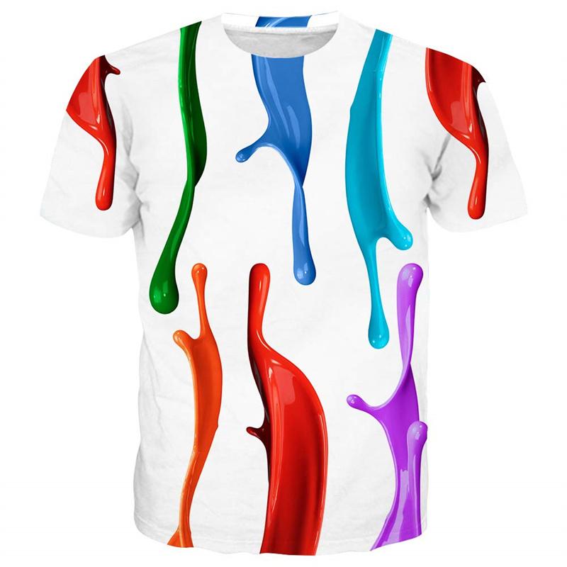 Color Splash 3D Printed T-Shirts Summer Casual Street Oversized Tops Round Neck Short Sleeve Colorful Men's T-shirts