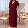 Spring/Summer 2026 Women's Elegant Short-Sleeve Plus Size Solid Color Dress