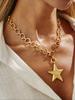 Bohemian Geometric Star & Circle Pendant Necklace, Elegant Light Luxury Boho Jewelry Gift for Women