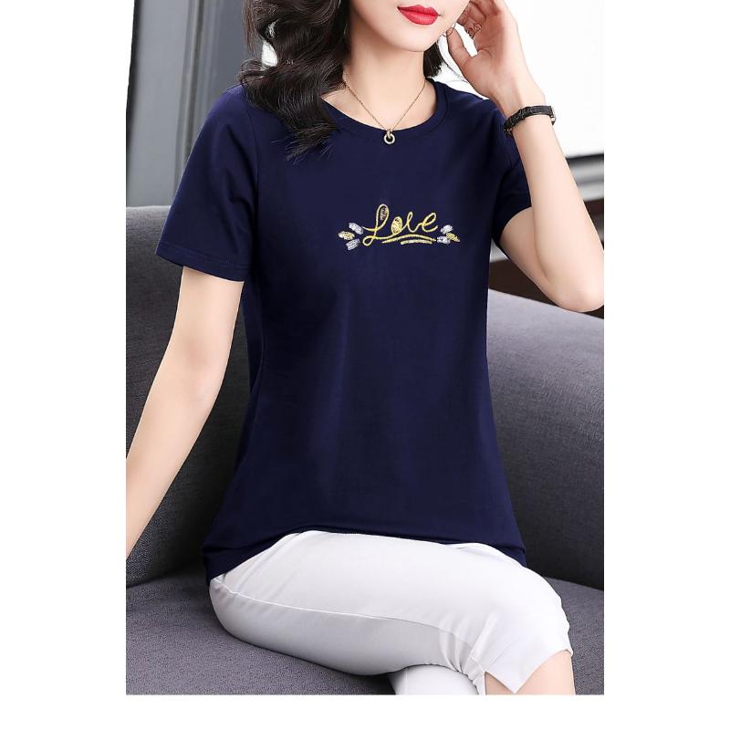 Women Summer Short Sleeve T Shirt Love Print Cotton Casual Top