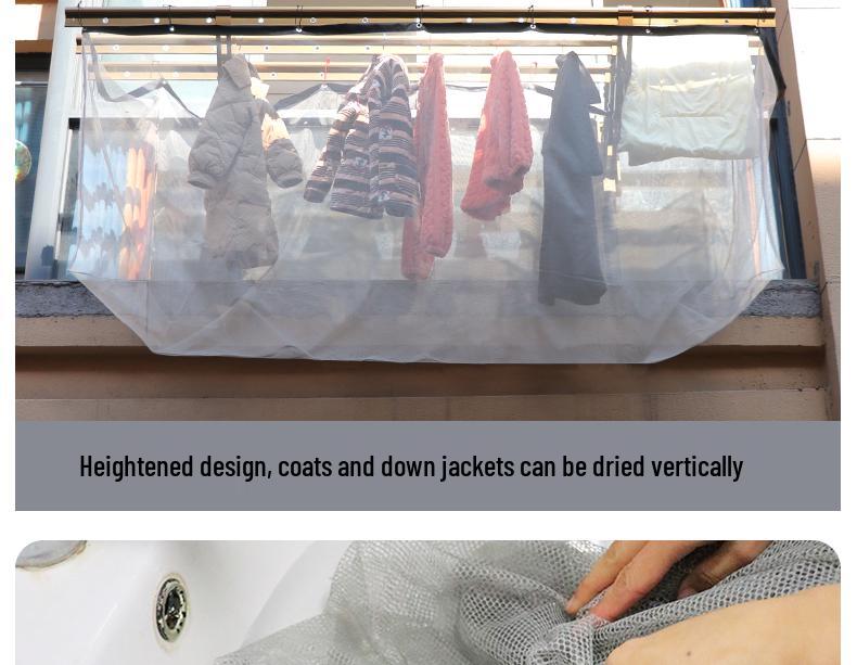 Retractable Outdoor Clothes Drying Rack with Anti-Drop Mesh Bag and Protective Quilt Net Cover