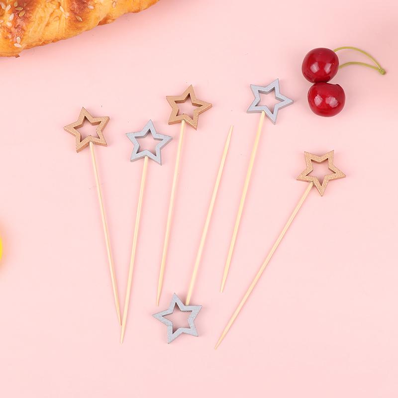 50ks Star Shape Jednorázové párty nádobí Bambusové špízy Jídlo Koktejl Ovocné Košíčky Vidlička Tyčinky Party Table Decorations Supli