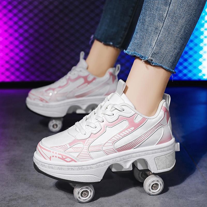Flying pulley shoes student sneakers children runaway shoes girls one button put away skates skates
