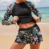Fato de Banho Feminino com Mangas Compridas Roupa de Banho Desportiva Surfe Conjunto Tankini Roupa de Praia Peça Dupla Fatos de Banho Piscina Mulher Fato de Banho