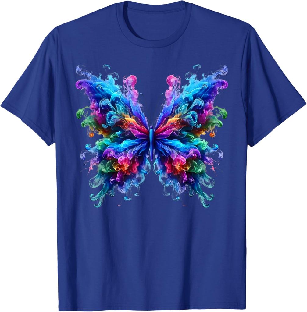 Vibrant Smoke Butterfly Graphic Tee Men's Breathable Crewneck Casual Trip T-Shirt