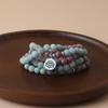 Matte Rhodonite & Amazonite Mala Beads Necklace – Lotus Charm Boho Jewelry, Calm Balance Gift for Women