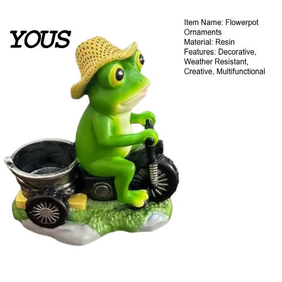 Handcrafted Resin Frog Figures Cycling Figurine, Creative Flowerpot, Garden Statue, Weather Resistant Accessories for Plant Pots Succulents Pot, Micro