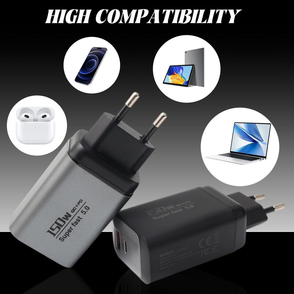 150W USB Type C Super Fast Charging Phone Charger QC3.0+PD EU Charger Charger Adapter for Iphone 17 16 15 Samsung Huawei Xiaomi