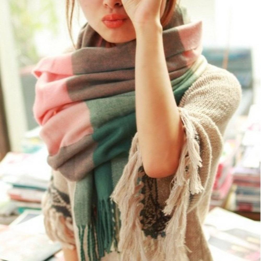 Keep Warm Plaid Scarf Thick Shawl Wrap Casual Imitation Cashmere Shawl  Autumn Winter